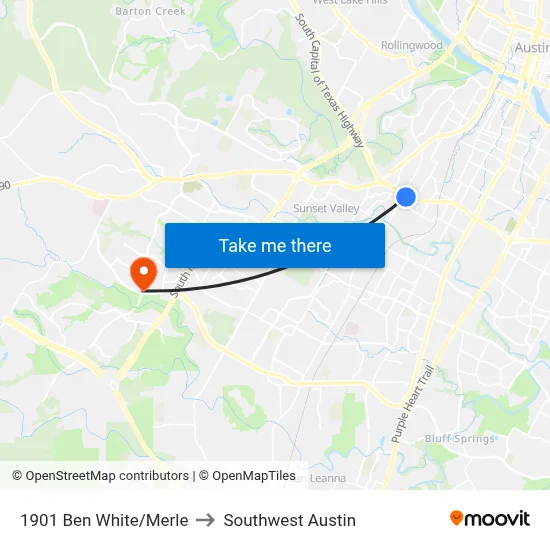 1901 Ben White/Merle to Southwest Austin map