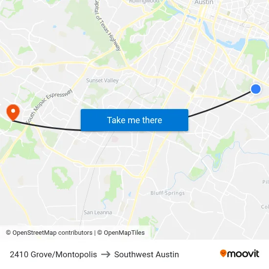 2410 Grove/Montopolis to Southwest Austin map