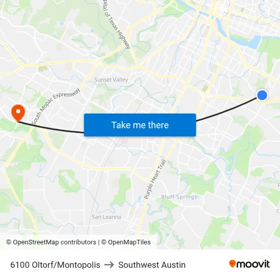 6100 Oltorf/Montopolis to Southwest Austin map