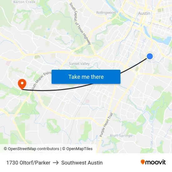 1730 Oltorf/Parker to Southwest Austin map