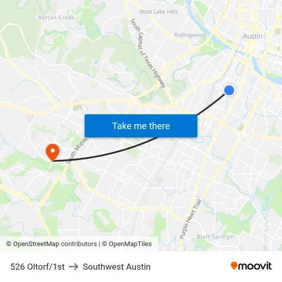 526 Oltorf/1st to Southwest Austin map