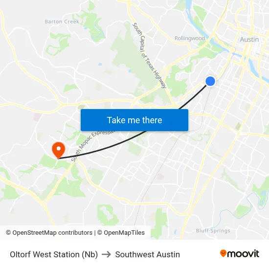 Oltorf West Station (Nb) to Southwest Austin map