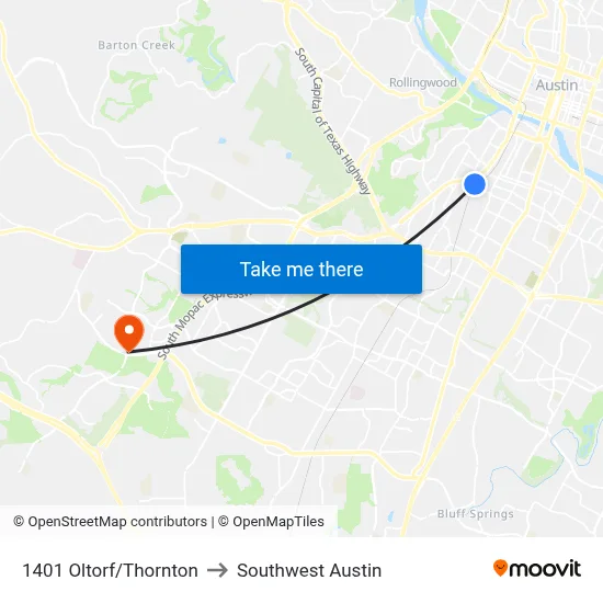 1401 Oltorf/Thornton to Southwest Austin map