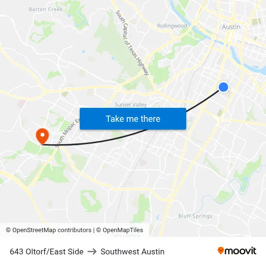 643 Oltorf/East Side to Southwest Austin map