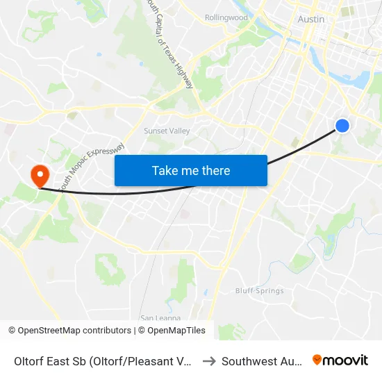 Oltorf East Sb (Oltorf/Pleasant Valley) to Southwest Austin map