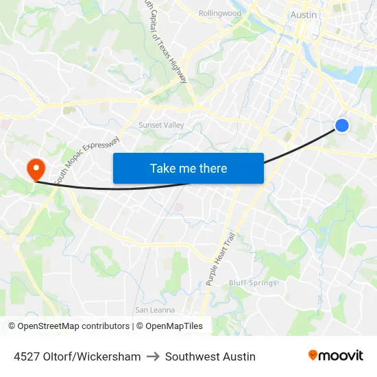 4527 Oltorf/Wickersham to Southwest Austin map