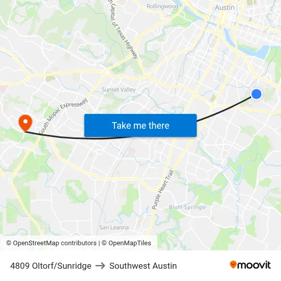 4809 Oltorf/Sunridge to Southwest Austin map