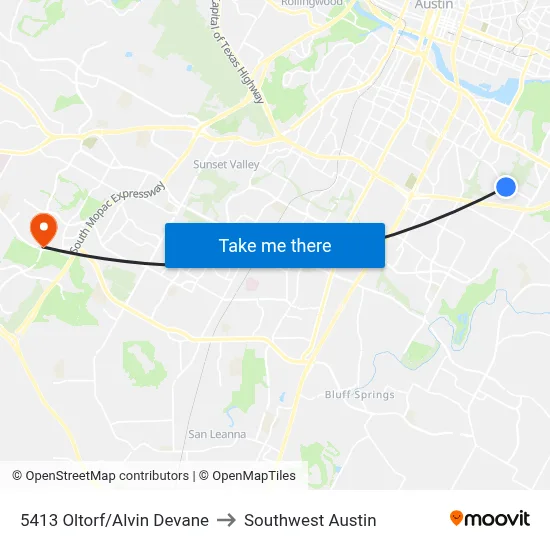 5413 Oltorf/Alvin Devane to Southwest Austin map