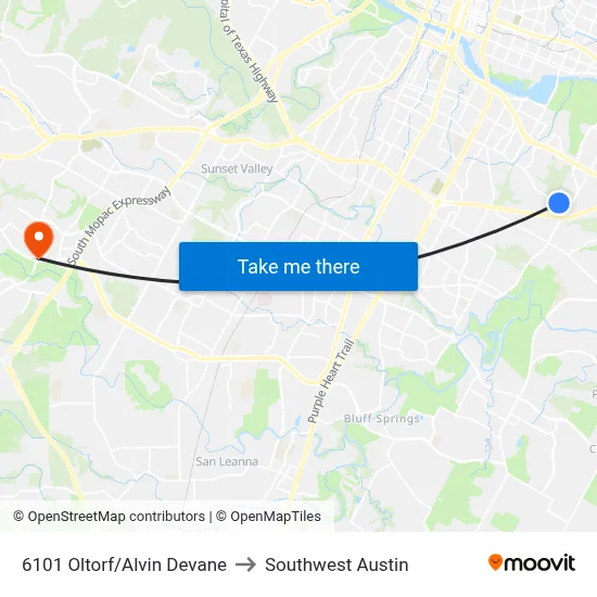 6101 Oltorf/Alvin Devane to Southwest Austin map