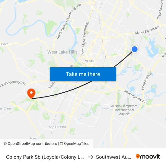 Colony Park Sb (Loyola/Colony Loop) to Southwest Austin map