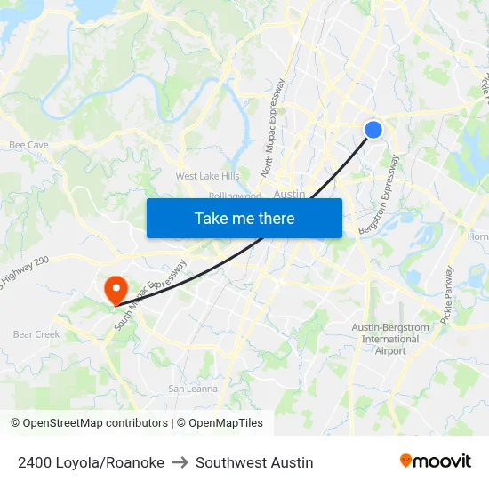 2400 Loyola/Roanoke to Southwest Austin map