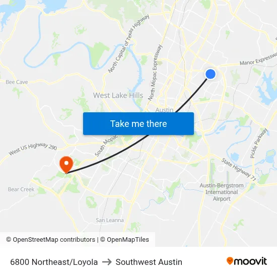 6800 Northeast/Loyola to Southwest Austin map
