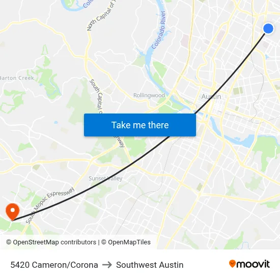 5420 Cameron/Corona to Southwest Austin map