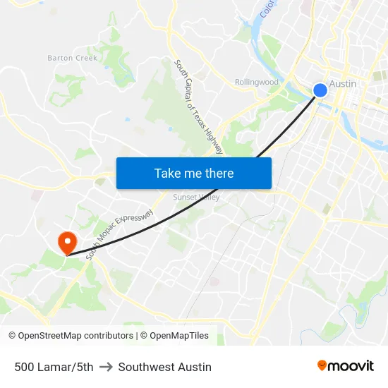 500 Lamar/5th to Southwest Austin map