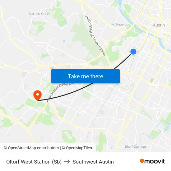 Oltorf West Station (Sb) to Southwest Austin map