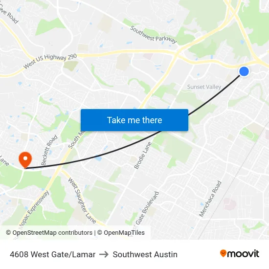 4608 West Gate/Lamar to Southwest Austin map