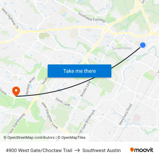 4900 West Gate/Choctaw Trail to Southwest Austin map