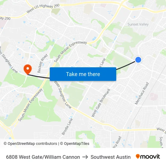6808 West Gate/William Cannon to Southwest Austin map