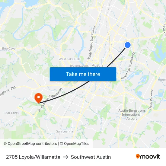 2705 Loyola/Willamette to Southwest Austin map