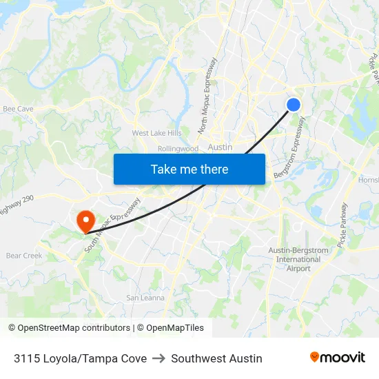 3115 Loyola/Tampa Cove to Southwest Austin map