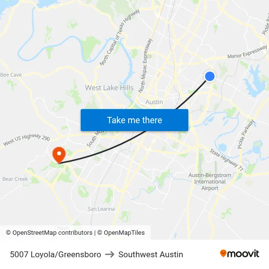 5007 Loyola/Greensboro to Southwest Austin map