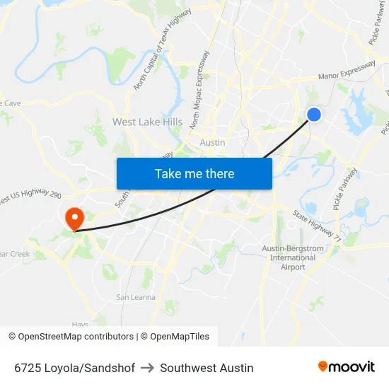 6725 Loyola/Sandshof to Southwest Austin map