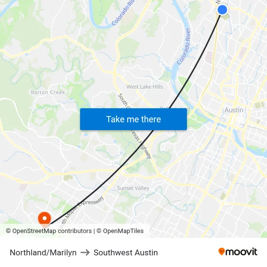 Northland/Marilyn to Southwest Austin map
