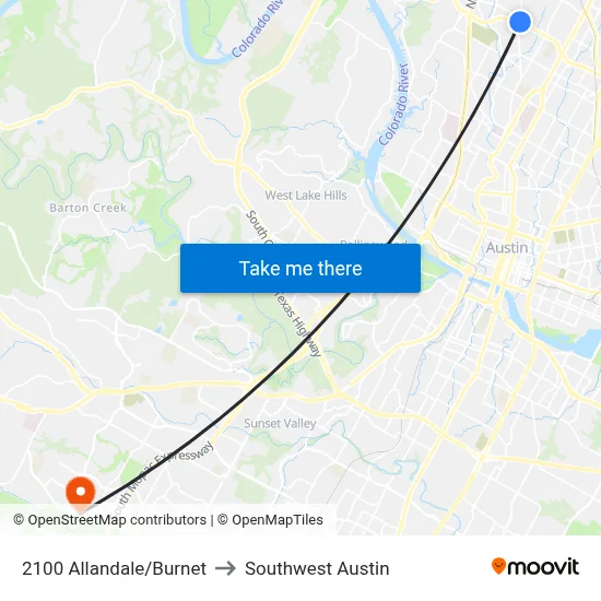2100 Allandale/Burnet to Southwest Austin map