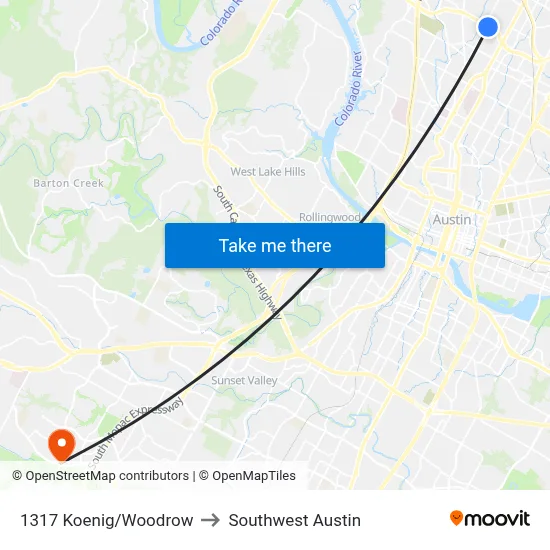 1317 Koenig/Woodrow to Southwest Austin map
