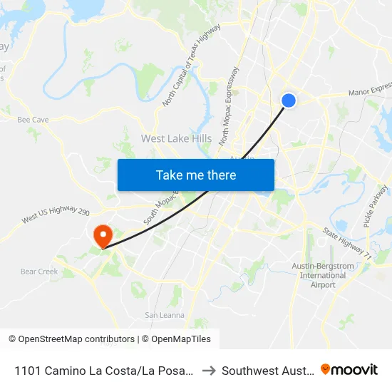 1101 Camino La Costa/La Posada to Southwest Austin map
