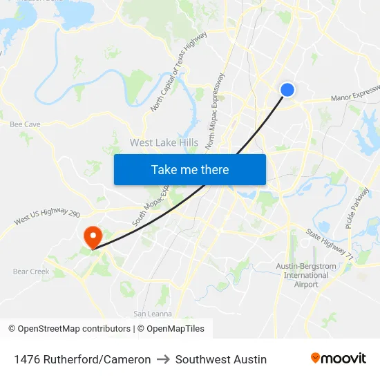 1476 Rutherford/Cameron to Southwest Austin map