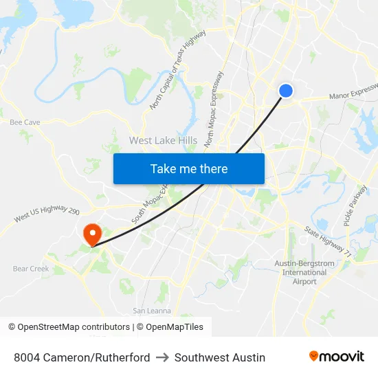 8004 Cameron/Rutherford to Southwest Austin map