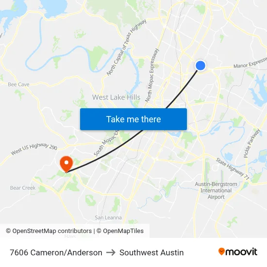 7606 Cameron/Anderson to Southwest Austin map
