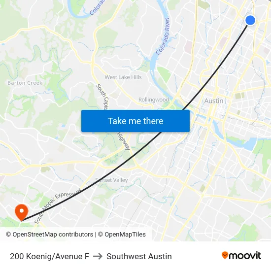 200 Koenig/Avenue F to Southwest Austin map