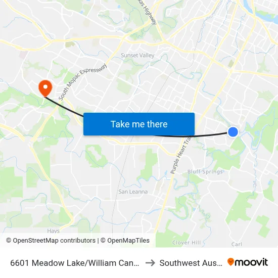 6601 Meadow Lake/William Cannon to Southwest Austin map