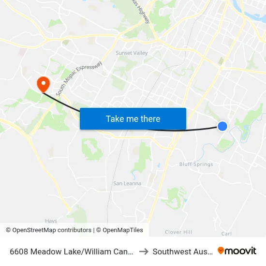 6608 Meadow Lake/William Cannon to Southwest Austin map