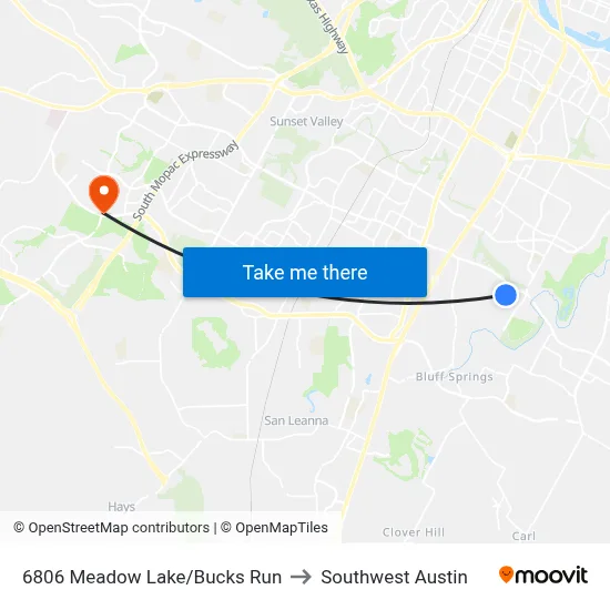 6806 Meadow Lake/Bucks Run to Southwest Austin map