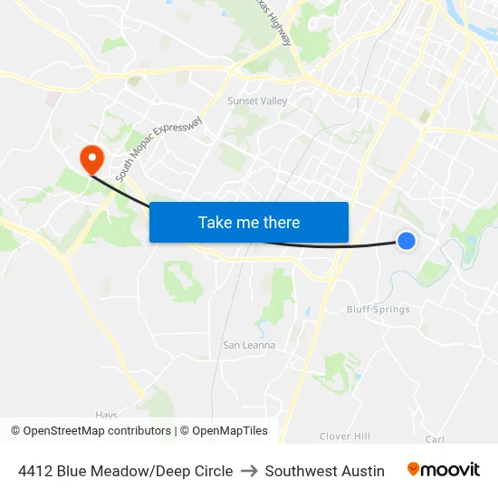 4412 Blue Meadow/Deep Circle to Southwest Austin map