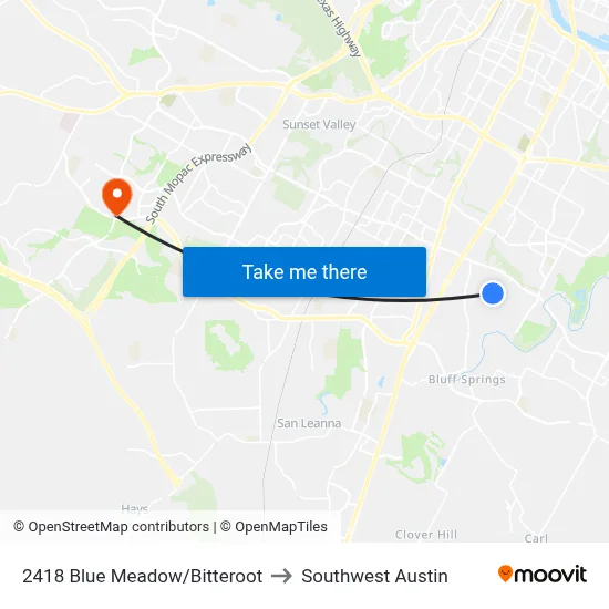 2418 Blue Meadow/Bitteroot to Southwest Austin map
