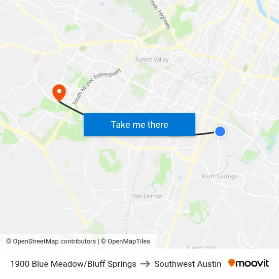 1900 Blue Meadow/Bluff Springs to Southwest Austin map