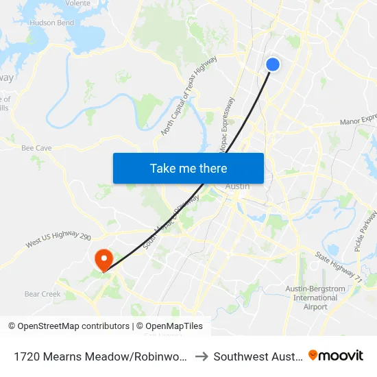 1720 Mearns Meadow/Robinwood to Southwest Austin map