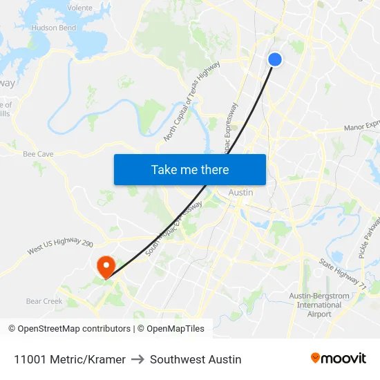 11001 Metric/Kramer to Southwest Austin map