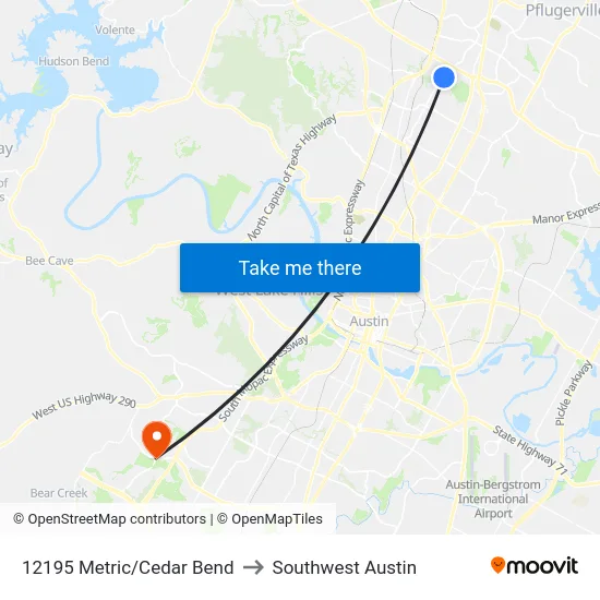 12195 Metric/Cedar Bend to Southwest Austin map