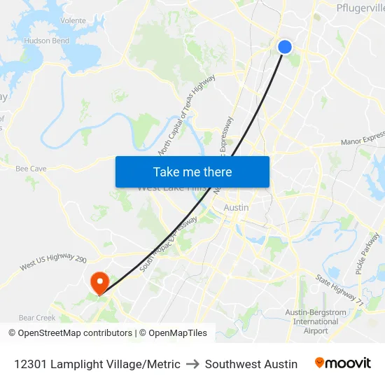 12301 Lamplight Village/Metric to Southwest Austin map