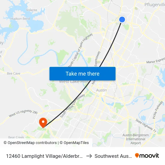 12460 Lamplight Village/Alderbrook to Southwest Austin map
