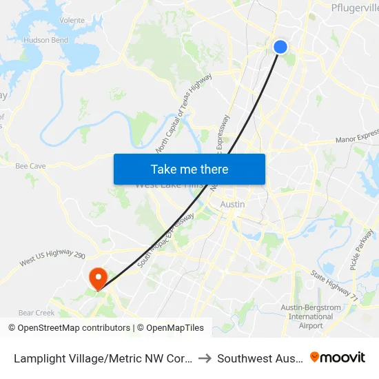 Lamplight Village/Metric NW Corner to Southwest Austin map