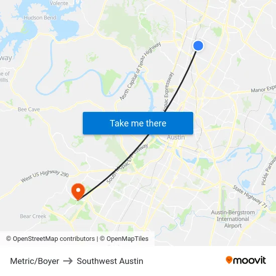 Metric/Boyer to Southwest Austin map