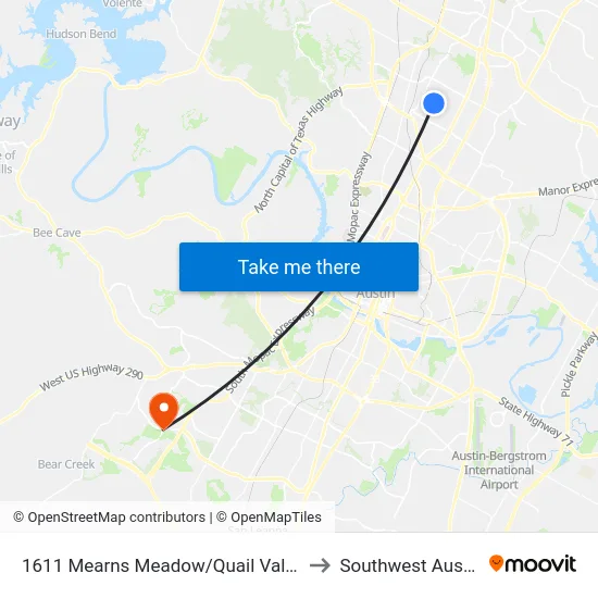 1611 Mearns Meadow/Quail Valley to Southwest Austin map