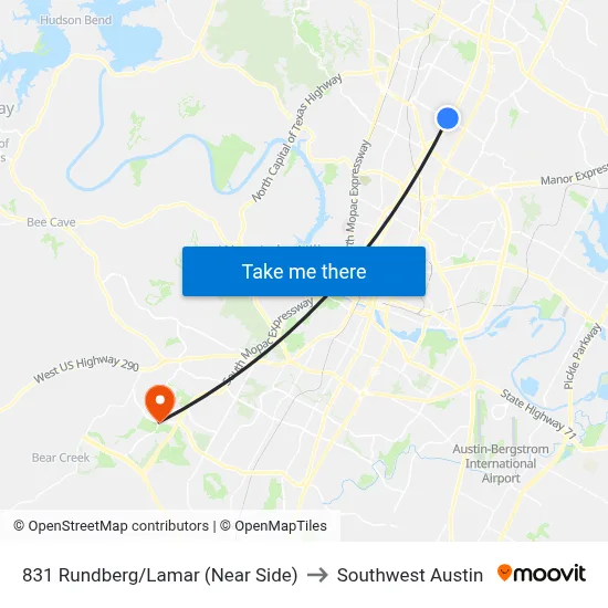 831 Rundberg/Lamar (Near Side) to Southwest Austin map