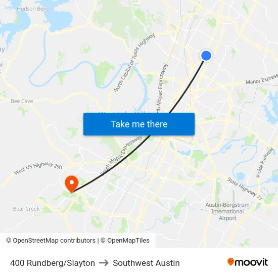 400 Rundberg/Slayton to Southwest Austin map